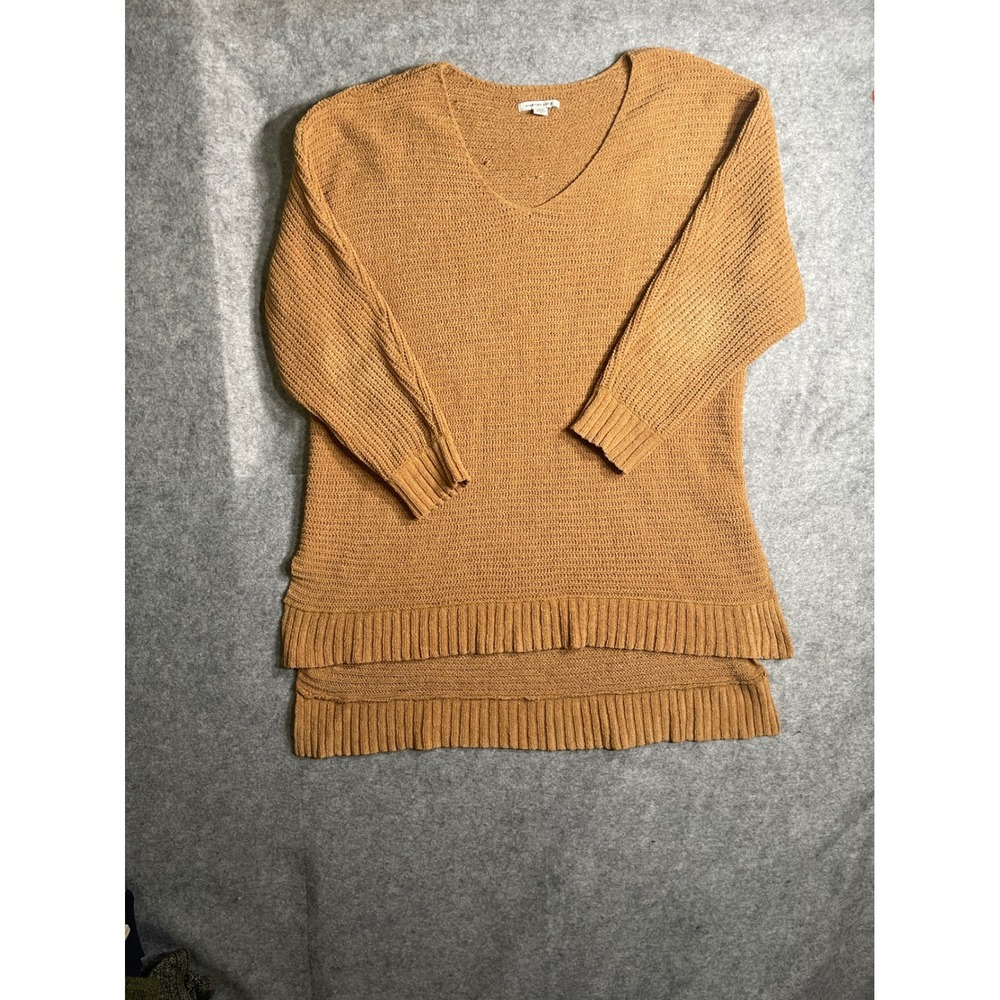 American Eagle Mustard Chenille V-Neck Sweater High Low Hem Mustard Yellow M